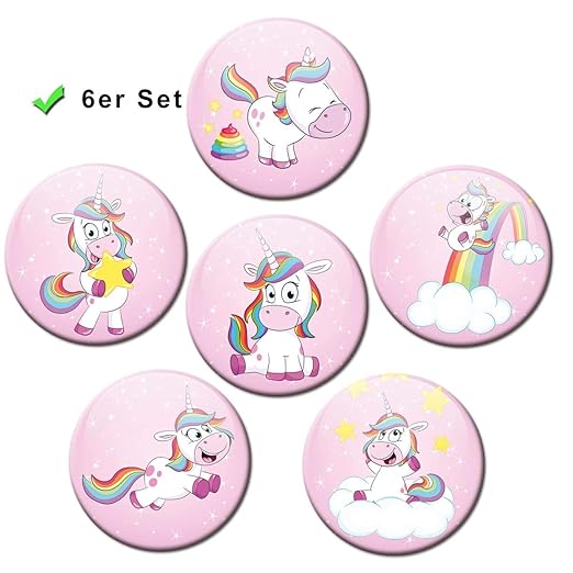 Kühlschrankmagnete Einhorn Rosa 6er Geschenk Set Magnete Tiere lustig für Magnettafel Kinder Mädchen Frauen stark groß Ø 50 m