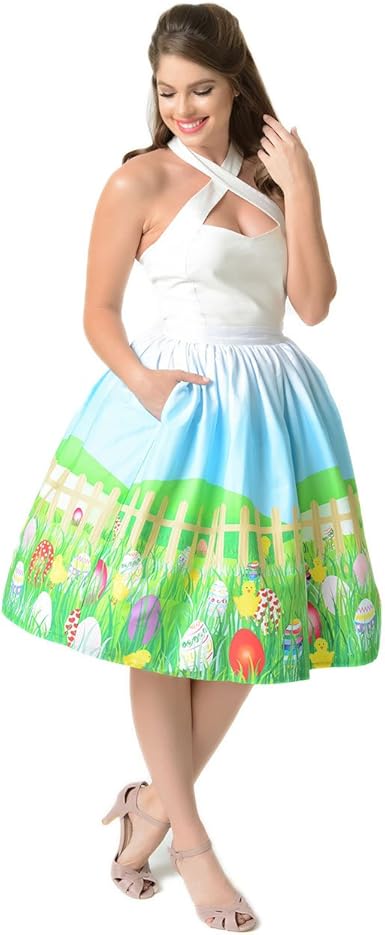 Unique Clásico 1950s Huevo de Pascua Cintura Alta Círculo Swing Falda