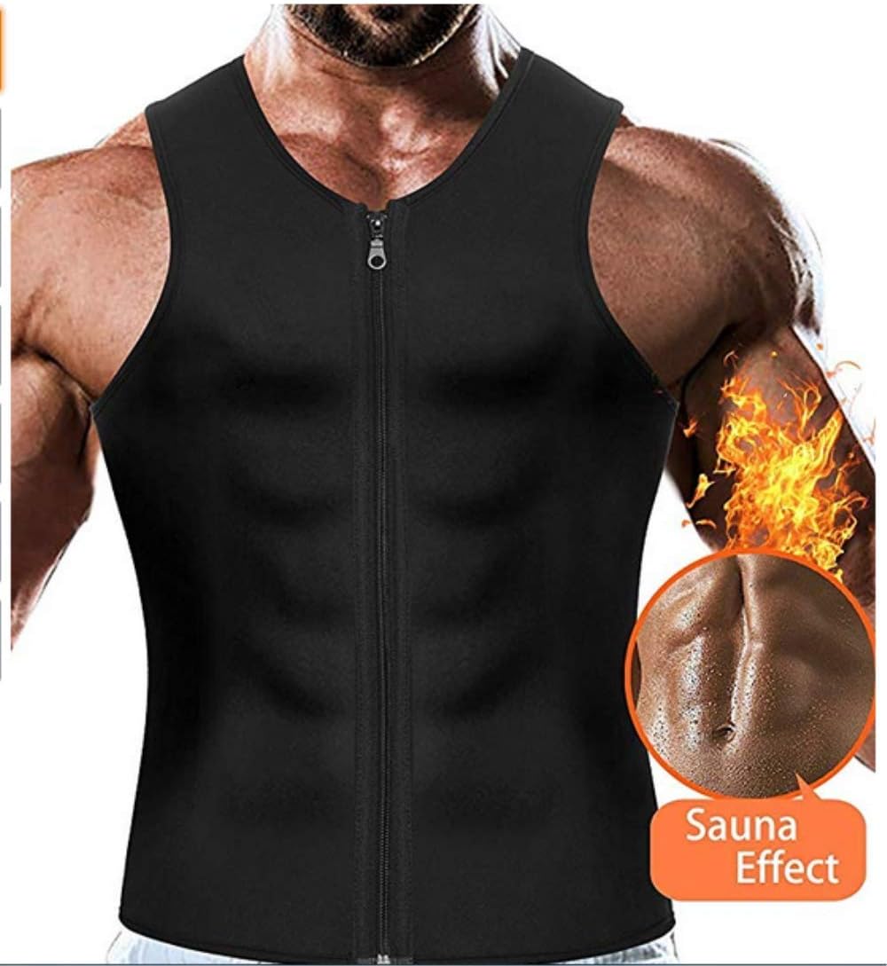 Men's Waist Trainer Vest for Weight Loss-Zipper Body Shaper Sauna Tank Workout Shirt