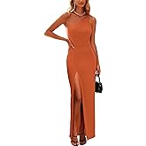 PRETTYGARDEN Women's Summer Formal Wedding Guest Dresses One Shoulder Spaghetti Strap High Slit Maxi Bodycon Dress