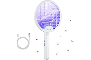 Electric Fly Swatter, QULV 2 in 1 Bug Zapper Racket Fly Killer Mosquitoes Trap Lamp Rechargeable with 1200mAh Battery for Indoor Home Office Backyard Patio Camping (1 Pack)-White