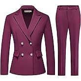 MODFUL Women's 2 Piece Business Suit Double Breasted Blazer and Pants Work Suit Set