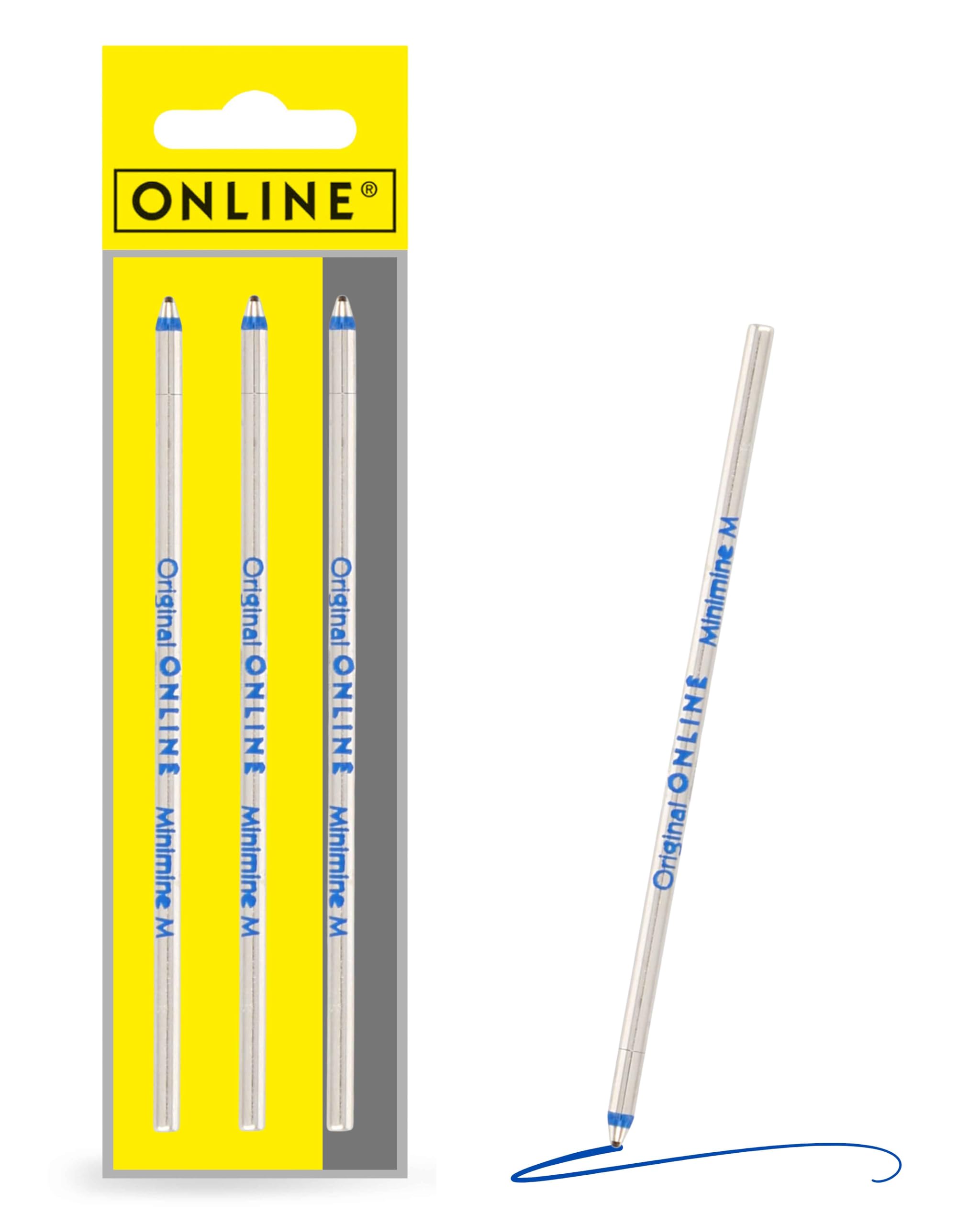 Ballpoint refill standard D1, 3 pieces, ink colour blue, medium point, replaceable mini micro pen refill, documentary proof, for multi-colour-pens, water proof