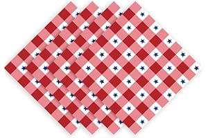 Quera 50 Pieces Patriotic Paper Napkins 4th of July Cocktail Napkins Stars Check Tabletop Party Supplies for Independence Day Kitchen Bathroom Party Tableware Red, White & Blue 6.5 X 6.5 Inch