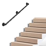 Industrial Pipe Stair Handrail, Wall-Mounted Metal