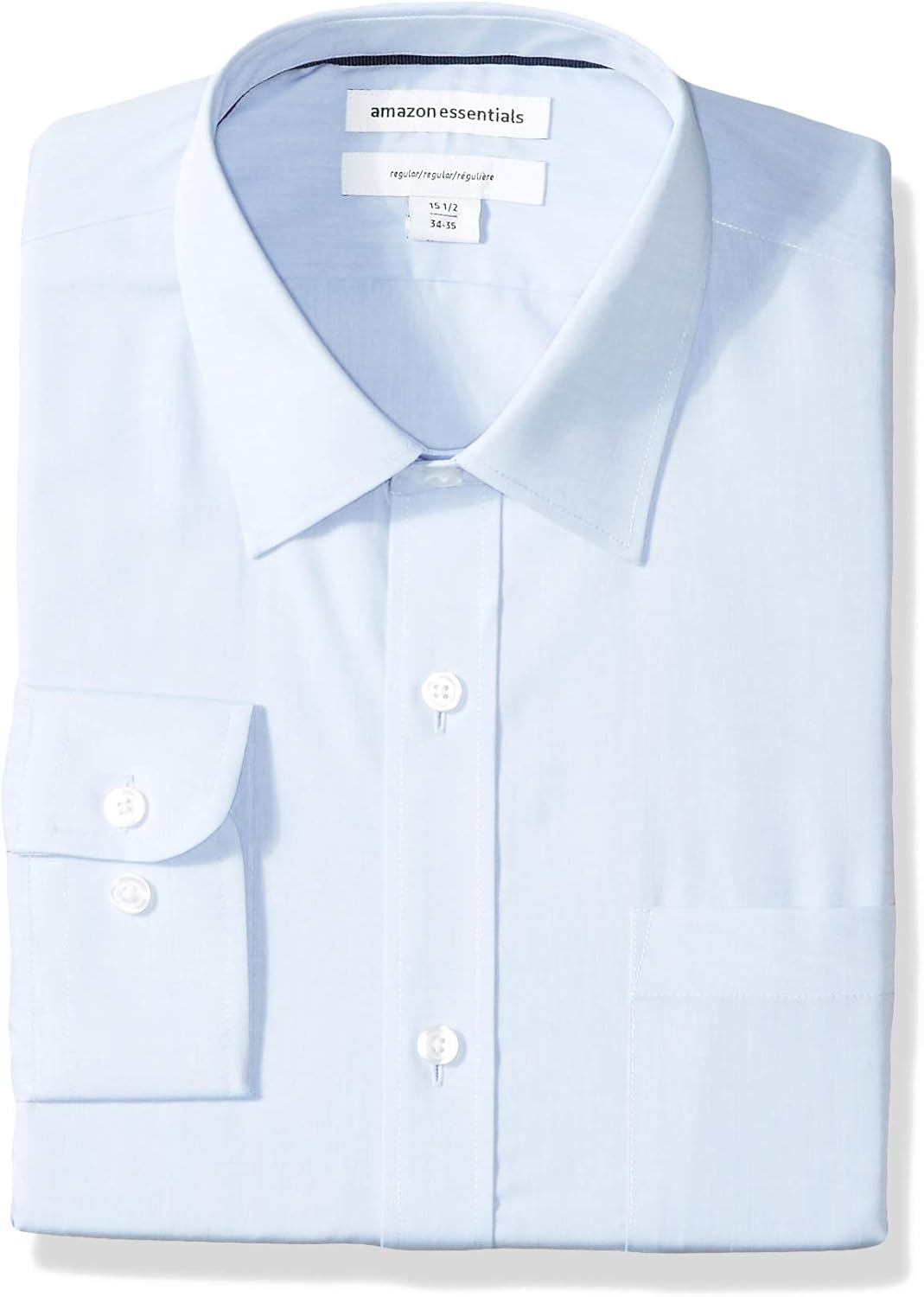  Essentials Men's Regular-Fit Wrinkle-Resistant Long-Sleeve Solid Dress Shirt: Clothing