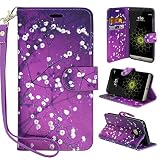 LG G6 Case, LG G6 Wallet Case,Customerfirst PU Leather Magnetic Flip Design Wallet Case for LG G6 + emoji keychain (Blossom Purple)