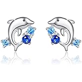 Sterling Silver Wave Dolphin Earrings - Women's Stud Earrings, Perfect Gifts for Dolphin Lovers