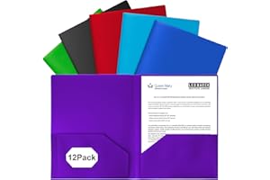 EEHZTSI 12-Pack Plastic Folders with Pockets,2-Pocket Poly Folders Holds 8-1/2" x 11" Paper for School/Office/Home, Assorted