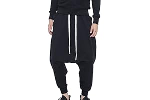 Panegy Men's Hip-hop Pants Casual Jogging Harem Pants Drop Crotch Loose Baggy Black