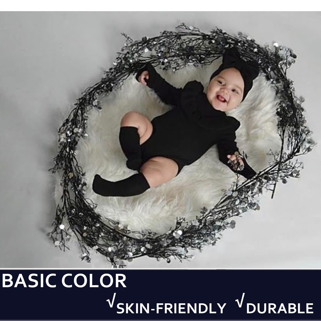 EPEIUS Baby Knee High Socks Seamless Baby Socks Solid Cotton Stockings for Boys/Girls 0-3/3-6/6-12/12-24 Months 3 Pack