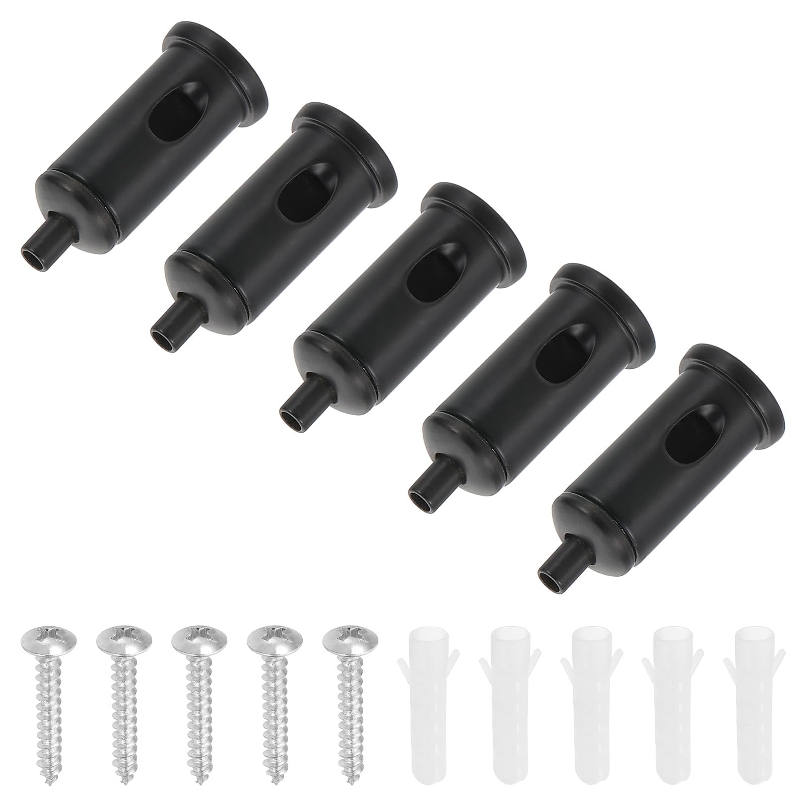 PATIKIL Cord Grip Connector 5 Set Adjustable Steel Wire Rope Cable Clamp with Base for Suspending Chandelier Panel Lamp Lighting Accessories, Black