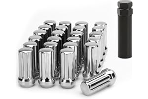 glorider M14x1.5 Lug Nuts, 24pcs 14 x1.50 Spline Chrome Aftermarket Wheel Lug Nuts Large with Socket Key for F150 Expedition Silverado Cadillac Suburban Avalanche Acadia Sierra Terrain Yukon 1500