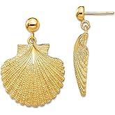 14k Gold Scallop Long Drop Dangle Earrings 24.3x17.3mm Wide Dangle Earring for Women
