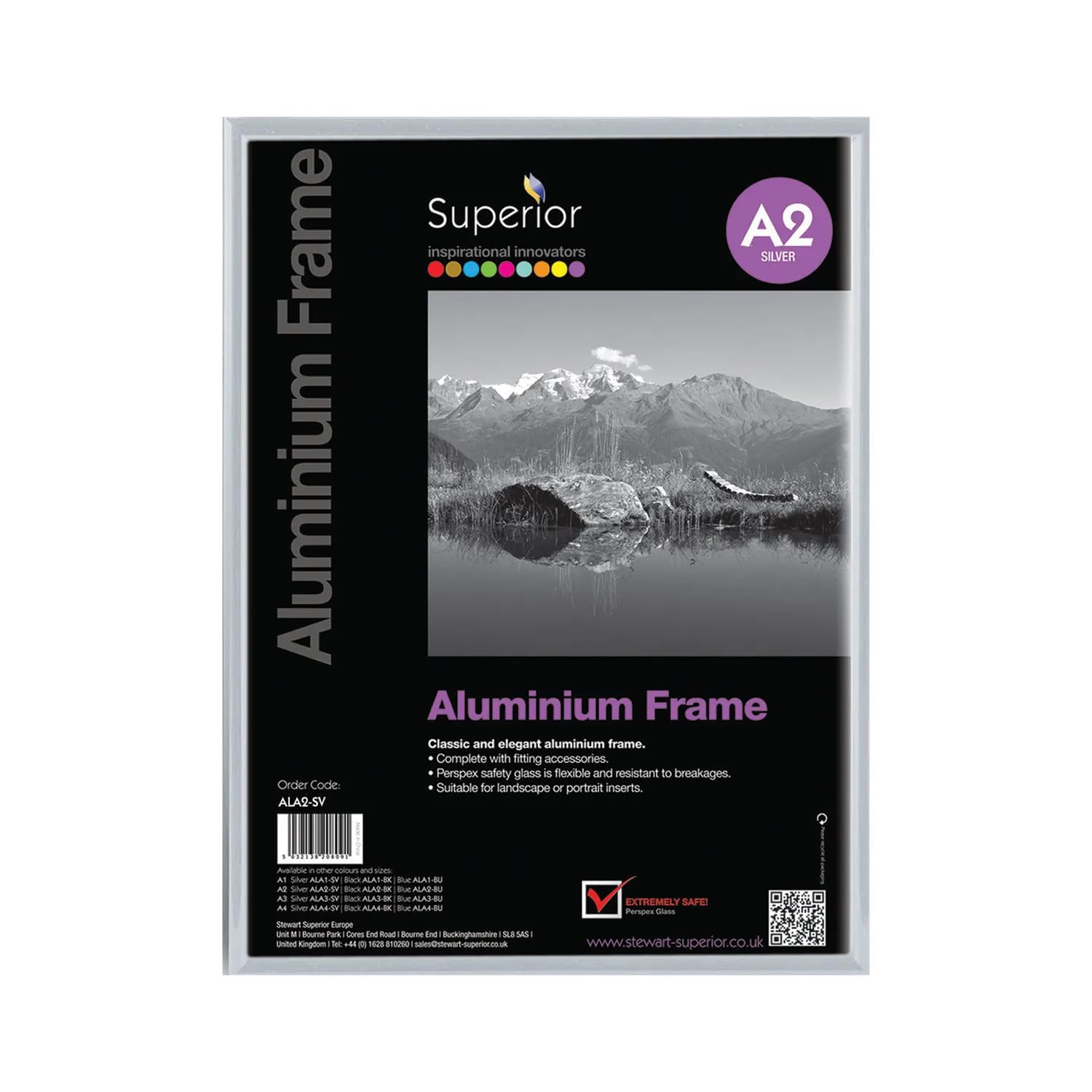 Stewart Superior A2 Brushed Aluminium Picture Frame with Perspex Safety Glass - Silver