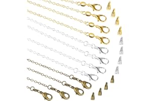 PP OPOUNT 30 Pack Necklace Chains in Gold, 18 inch Silver and Bronze Plated, Bulk Cable Chain with Pinch Clasp Bails Dangle Charms for Jewelry Making