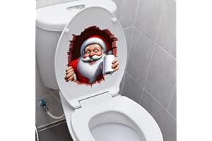 Iprokiu Christmas Toilet Sticker Santa Claus Reindeer Elf Toilet Seat Cover Decal Waterproof Christmas Crack Toilet Seat Lid Decal Snowman Elk Washroom Decoration (Smiling Santa Claus)