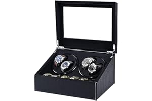 J&T Technology Automatic Watch Winder,Watch Winder Box for 4 Automatic Watches - Black Crocodile Pattern Leather,Japanese Quiet Motor with 2 Rotation Modes,AC Adapter