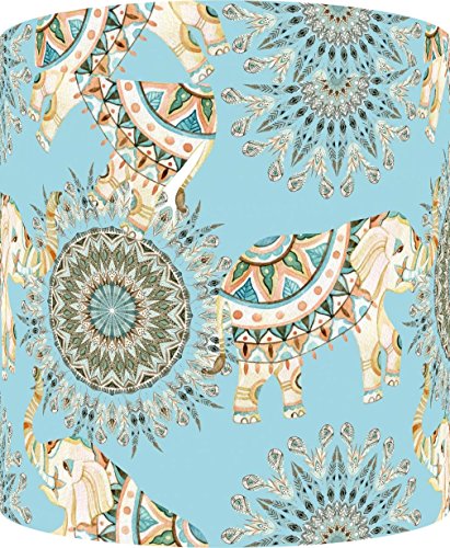 LampPix10.00 Inch Table Lamp Shade - Bohemian Elephants Lt Blue Canvas Desk Lampshade (Uno Fitting)
