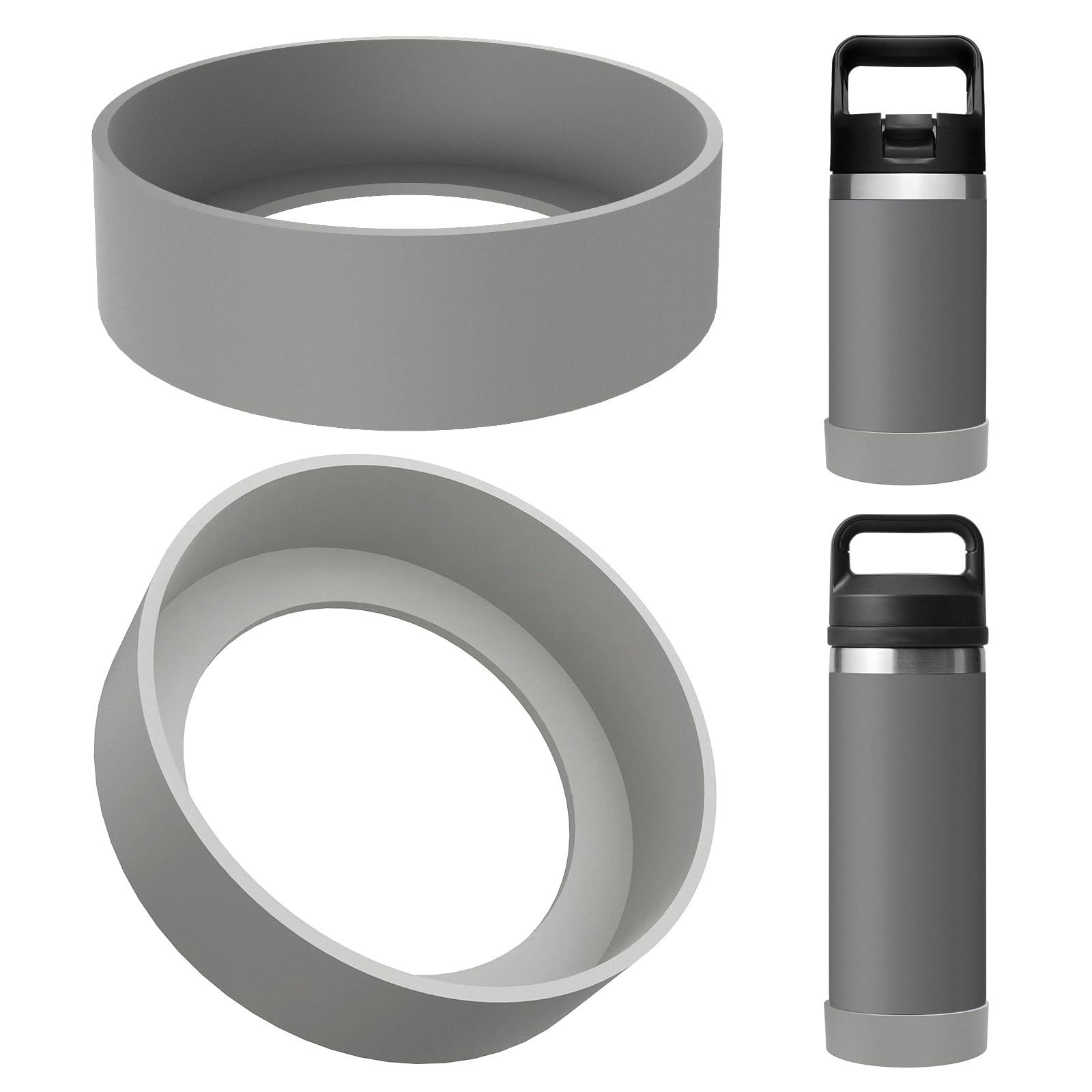 Linkidea 2 Pack Water Bottle Boot Compatible with YETI Rambler Jr. Kids 12oz, Rambler Bottle 12oz/18oz, Yonder 20oz, Silicone Anti-Slip Bottle Bottom Bumper Protector (Gray)