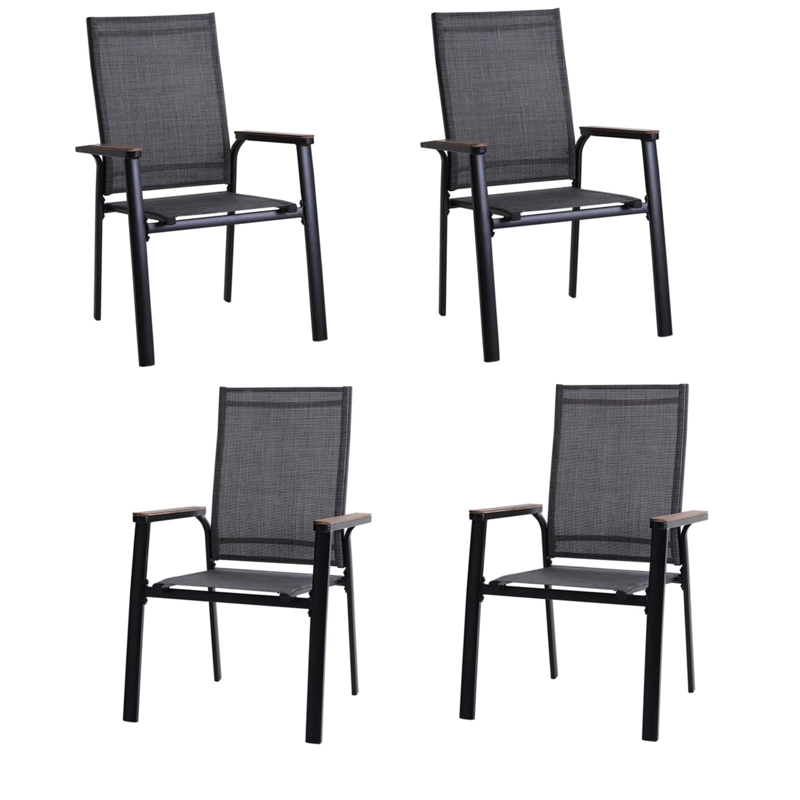 Photo 1 of (see all image) MFSTUDIO Outdoor Patio Dining Chairs, 4 PCS Aluminum Patio Dining Sling Chair, Patio Chairs with Wood-Like Armrest & Wider Seat for Deck Backyard Restaurant, Grey
