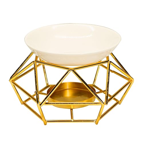 WIOSOUL Metal Tealight Oil Burner and Wax Warmer - Candle Holder for Essential Oils, Tea Lights, Tarts - Home Wedding Decoration (Gold-1)
