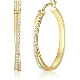 14K Gold Hoop Earrings for Women, Gold Earrings Hoops, Hypoallergenic Vermeil Earrings with Cubic Zirconia, 14K Gold Plated 925 Sterling Silver, 28mm