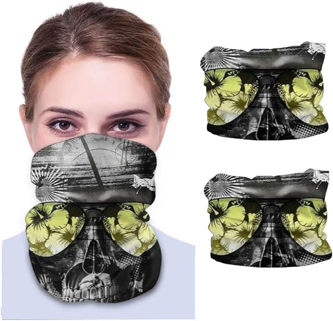 2 Pack Bandana Face Mask for Men Women, Soft Breathable Skulls