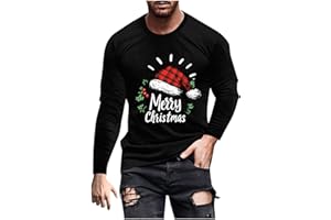 Novelty Christmas Reindeer Shirts for Men Long Sleeve Merry Christmas Print Pullover Tops Funny Xmas Holiday Clothes