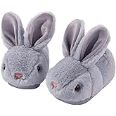 Drecage Girls Toddler Slippers Boys House Shoes for Little Kids Cute with Bunny Design Plush Indoor Slippers Non-Slip