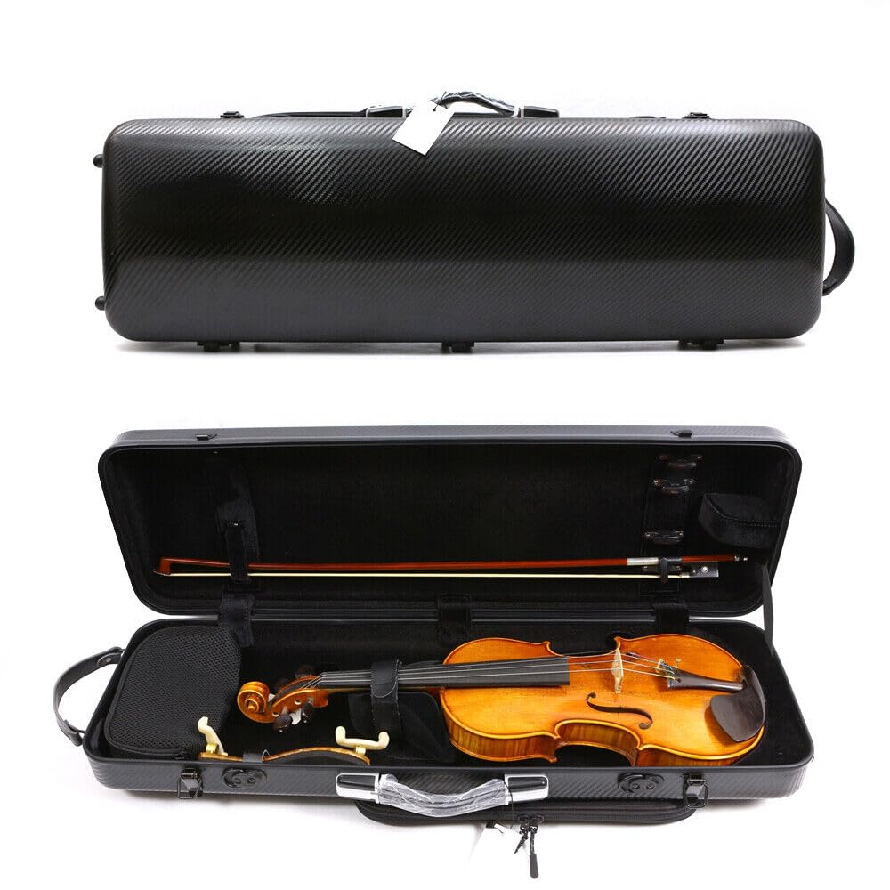 Yinfente Advance 4/4 Carbon Fiber Violin Case with Back Strap, Strong Grip, Easy to Carry, Black/White, 4/4, Violin Case with Back Strap and Handle