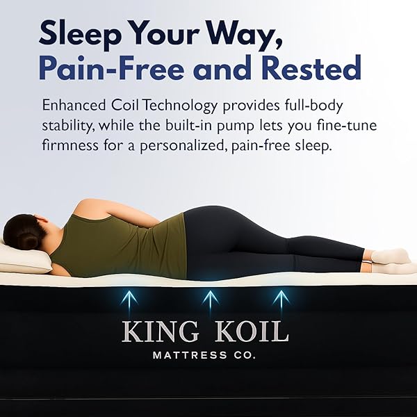 KING KOIL LUXURY PILLOW TOP PLUSH QUEEN AIR MATTRESS WITH BUILT-IN HIGH-SPEED PUMP BEST FOR HOME, CAMPING, GUESTS, 20″ QUEEN SIZE DOUBLE AIRBED ADJUSTABLE BLOW UP MATTRESS, WATERPROOF, 1-YEAR WARRANTY