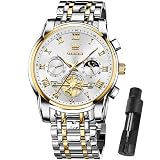 OLEVS Watch Men Original Luxury Waterproof Analog Dress Business Fashion Casual Gold and Silver Stainless Steel Bracelet Men Watches Metal Adjustable Watch With Large Faces Analog Quartz Chronograph Watches Relojes para hombres