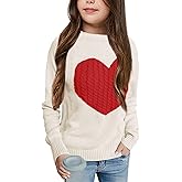 Batermoon Girls' Pullover Sweaters Long Sleeve Cute Heart Pattern Crewneck Knit Jumper Tops