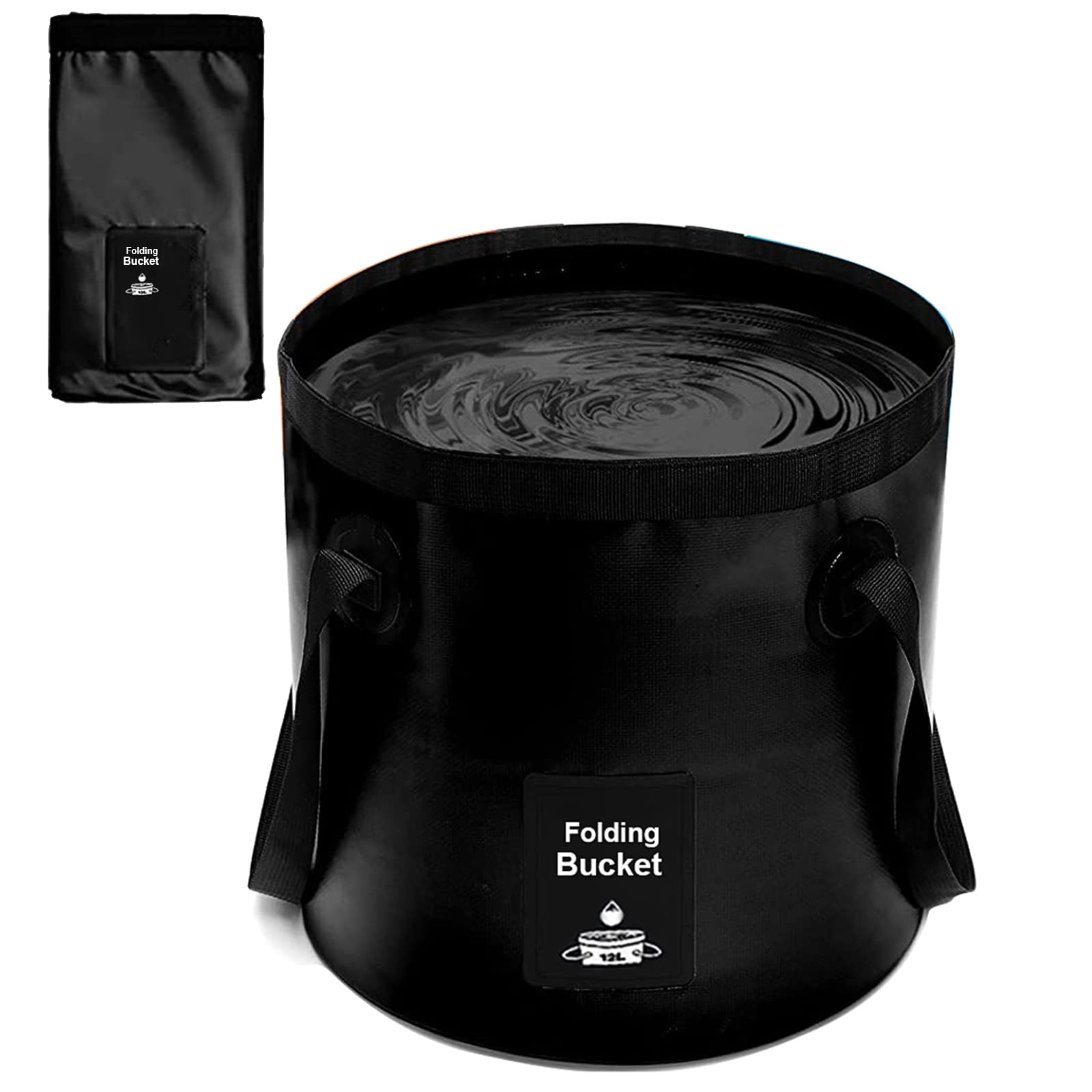 Photo 1 of Collapsible Bucket with Handle, Lightweight Folding Water Container, Portable Collapsible Bucket for Fishing, Camping, Hiking, Backpacking, Outdoor Survival, Car Washing Black 12L