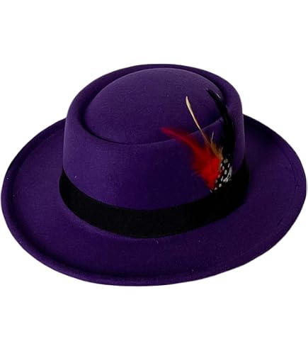 Cotilafi Classic Pork Pie Hat with Feathers Flat Top Fedora 