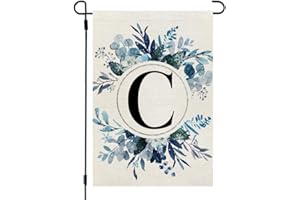CROWNED BEAUTY Winter Monogram Letter C Garden Flag 12x18 Inch Double Sided Small for Outside Welcome Burlap Family Last Name Initial Yard Flag CF1171-12