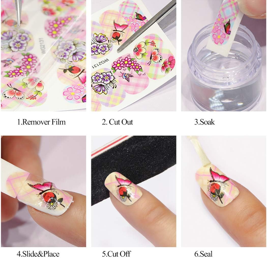 Nail Art Stickers, FunPa 24 Sheets Nail Stickers Floral Pattern Water Transfer DIY Nail Decals Self-Adhesive Stickers for Women Girls Nail Art Accessories Decals Manicure DIY or Nail Salon: Arts, Crafts & Sewing