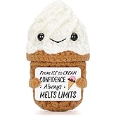 A AIFAMY Funny Positive Coffee, Emotional Crochet Doll, Cute Crochet Potato Partner Toy with Positive Card Cheer Up Funny Gag Gifts for Best Friend Birthday Women Teacher Fall(Icecream