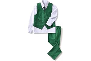 YuanLu 4 Piece Boys' Formal Suit Set with Vest Pants Dress Shirt and Tie