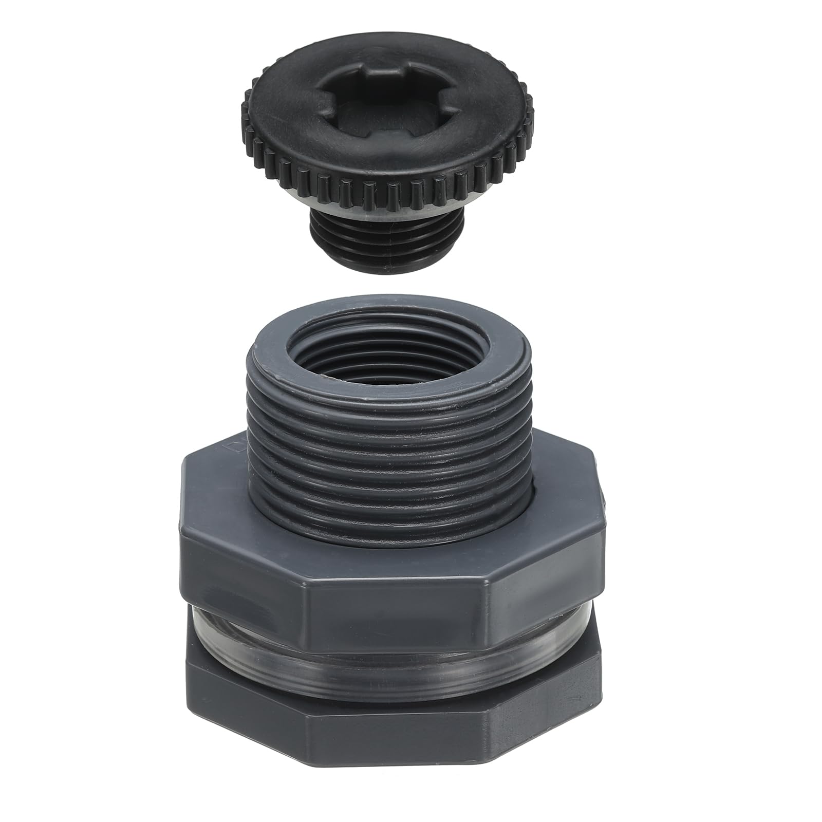 PATIKIL PVC Bulkhead Fitting with Plug G 3/4, Double Threaded Bulkhead Water Tank Connector with PVC Seal Gasket for Rain Bucket, Sinks, Aquariums, Grey