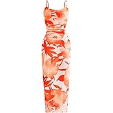 PRETTYGARDEN Summer Wedding Guest Dresses for Women 2026 Spaghetti Strap Mesh Bodycon Beach Vacation Floral Maxi Long Dresses