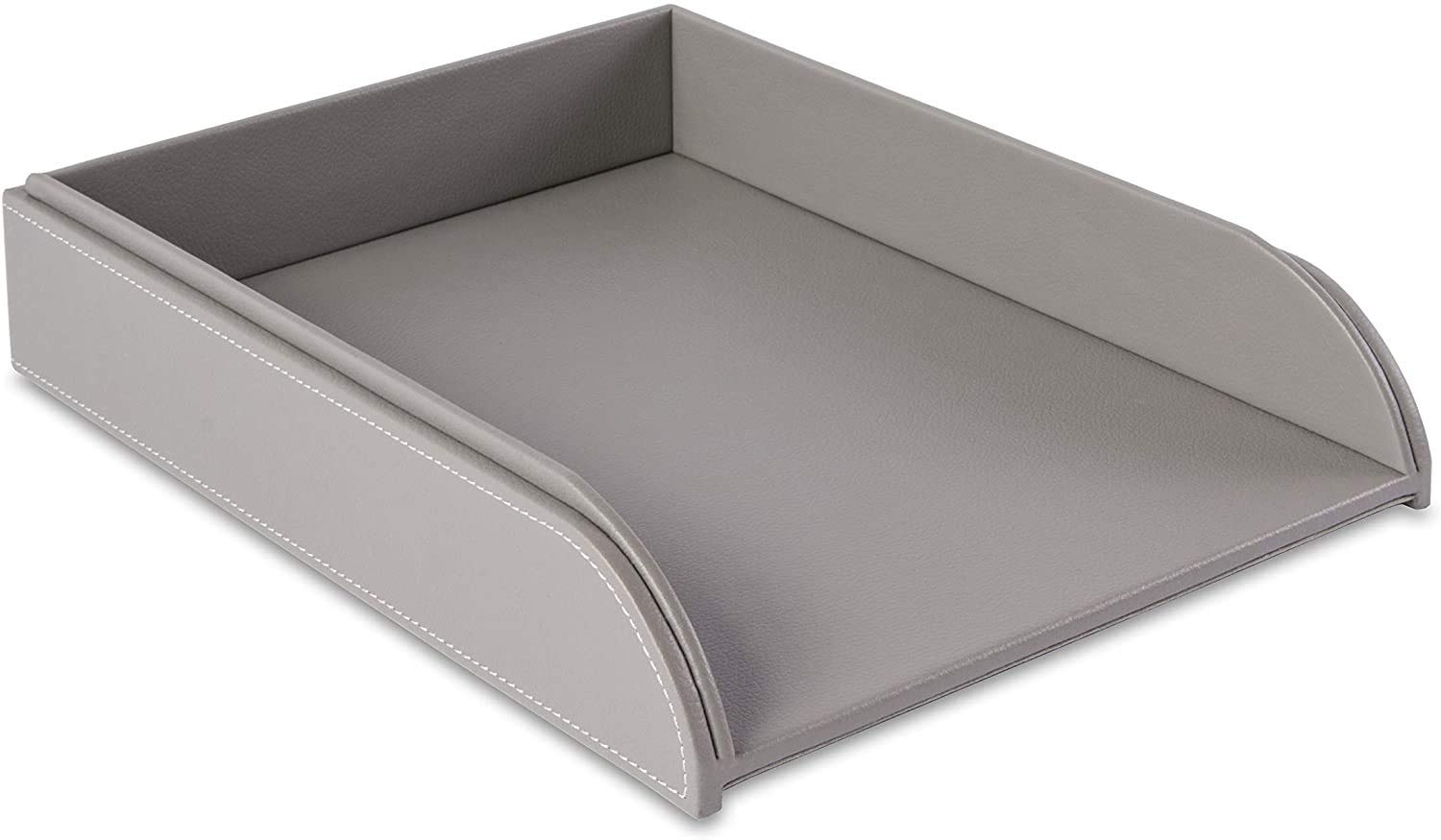 OSCO Faux Leather Letter Tray A4 – Stackable Desk File Organiser Paper Sorter, Office Document Sorter, Paperwork Filing Storage No Risers Required, Grey, 8-Pack, 6.3×24.5×33.1 cm