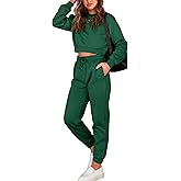BTFBM Women 2 Piece Outfits Long Sleeve Crop Top Pullover Drawstring Pant Jogger Set Casual Sweatsuits Tracksuit Pockets