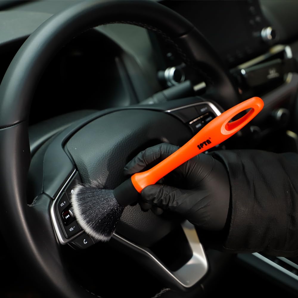 SPTA Detaillierungsbürsten-Set 5 Verschiedene Größen Premium-Naturhaar-Mischfaser-Kunststoffgriff Auto-Detailbürsten zum Reinigen von Rädern, Motor, Innenraum, Lüftungsschlitzen 7
