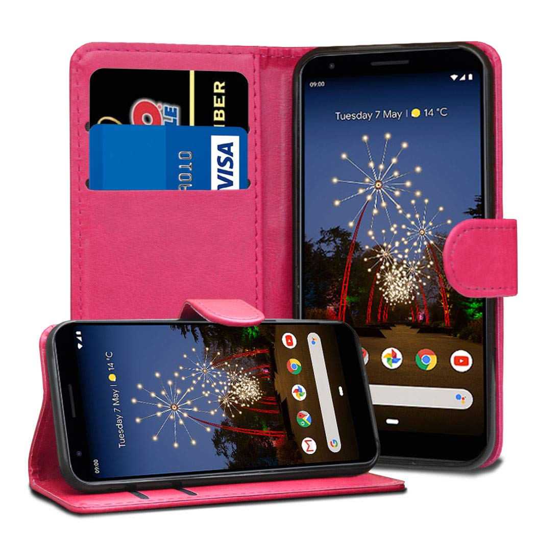 GAPlus Google Pixel 3A XL 6.0" Leather Case - Premium Wallet Case Leather Flip Cover For Google Pixel 3A XL [Card Holder] [Magnetic Closure] (Pink)