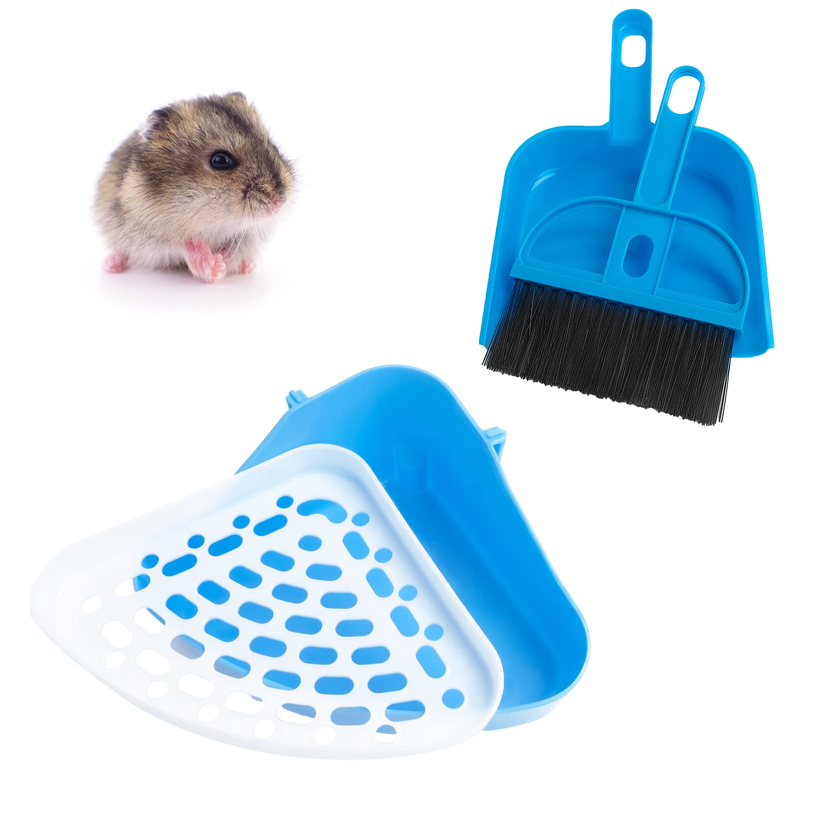 JHSJ Small Animal Triangle Toilet, Rabbit Litter Tray Pet Pee Corner Potty Trainer with Brush and Dustpan for Hamster Chinchilla Guinea Pig Bunny Ferret