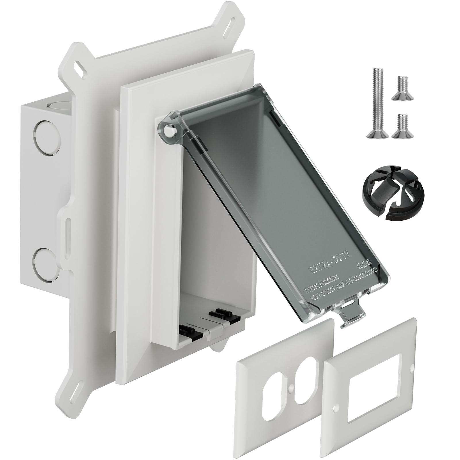 Photo 1 of Recessed Outlet Box, DBVS1C-1 Low Profile Electrical Outlet Boxes, Wall Plate Kit for New Vinyl Siding, Enclosed Weatherproof Pack with Duplex & Decorator Style Covers, 1-Gang, Vertical, Clear