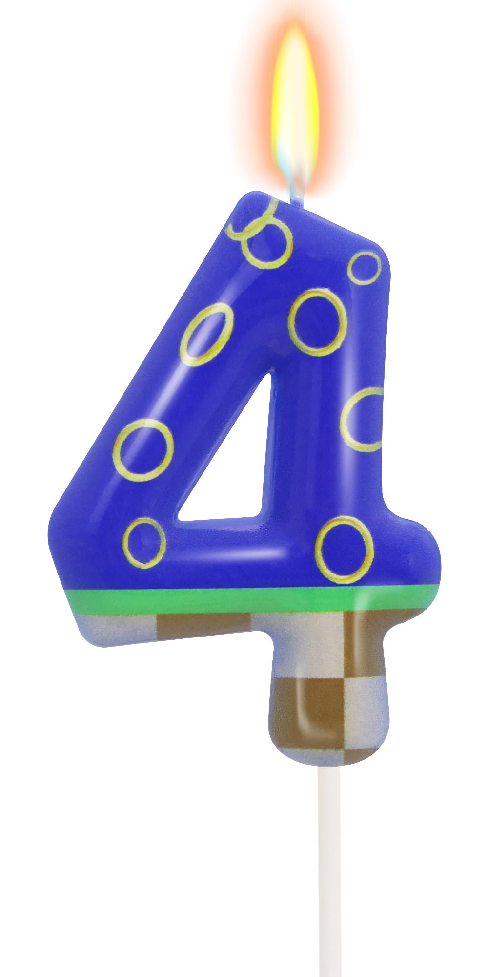 Photo 1 of Number 4 Golden Rings Blue Birthday Candle 4 Candle Blue Cake Topper for Boys Girls Cartoon Theme Birthday Party Decorations