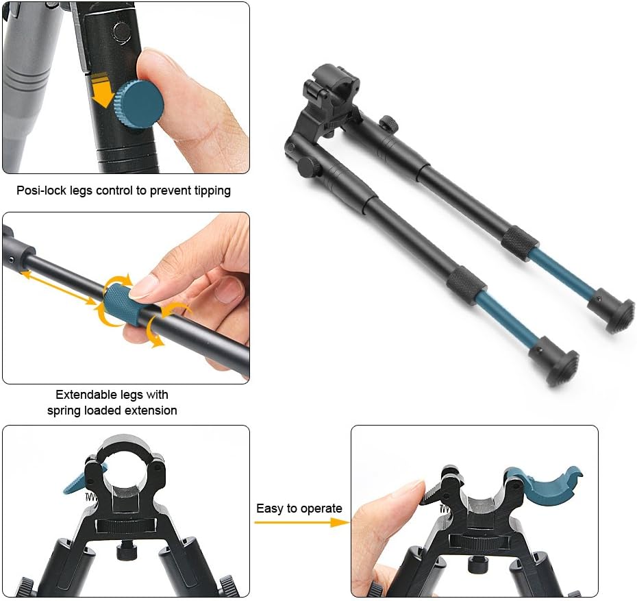 Clamp-on Bipod 6-9 inch Adjustable Folding Bipods Rubber Feet Metal,Gun Holders for Hunting Shooting Gun Sniper - Image 4